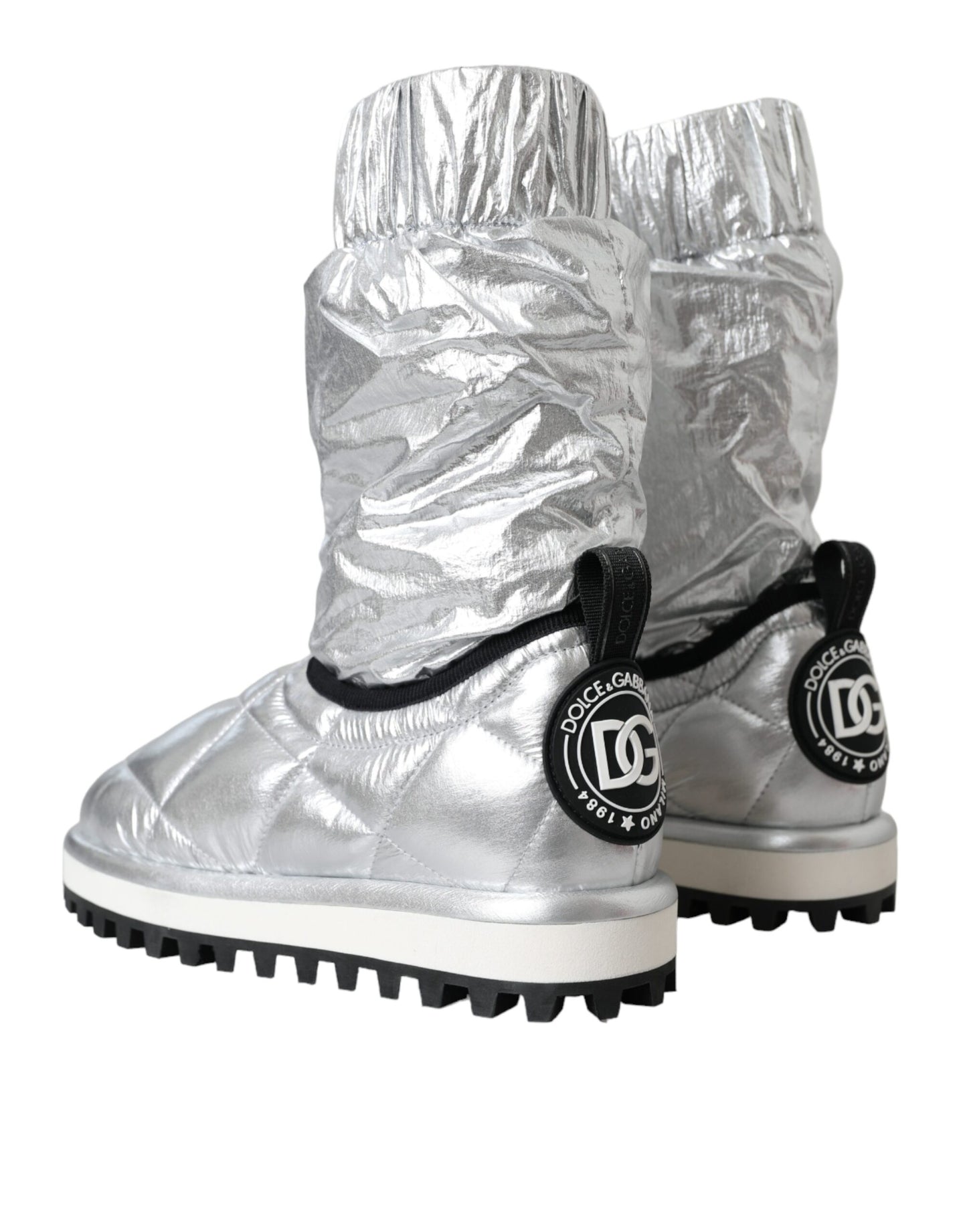Botas con parche del logotipo acolchado en plata metalizada