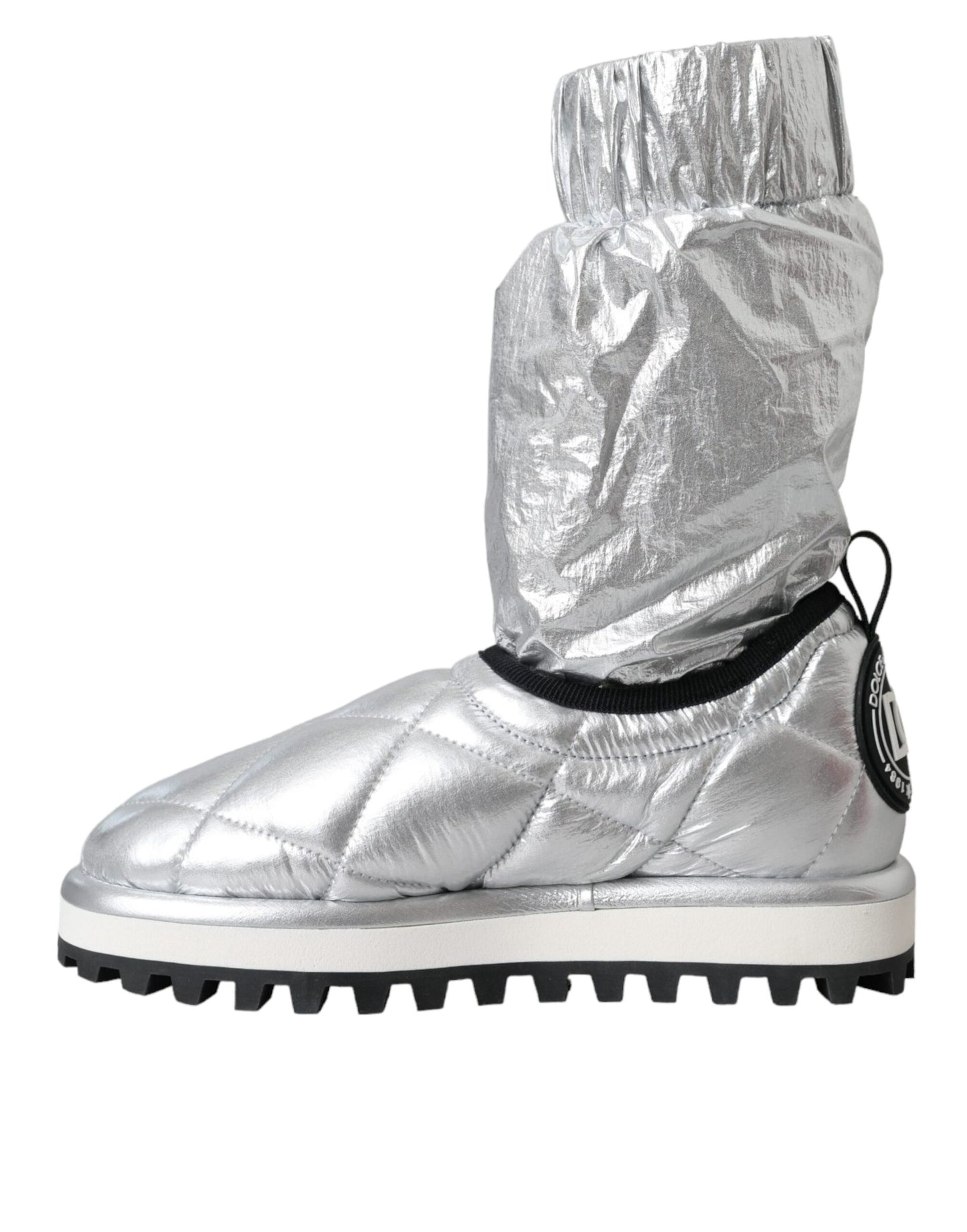 Botas con parche del logotipo acolchado en plata metalizada