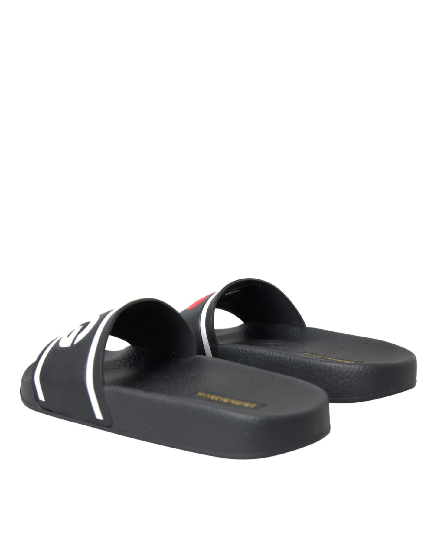 Sandalias y chanclas de cuero negro con la frase "I Love D&amp;G"