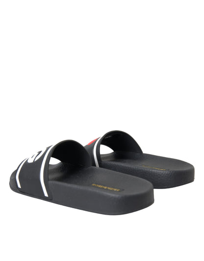 Sandalias y chanclas de cuero negro con la frase "I Love D&amp;G"