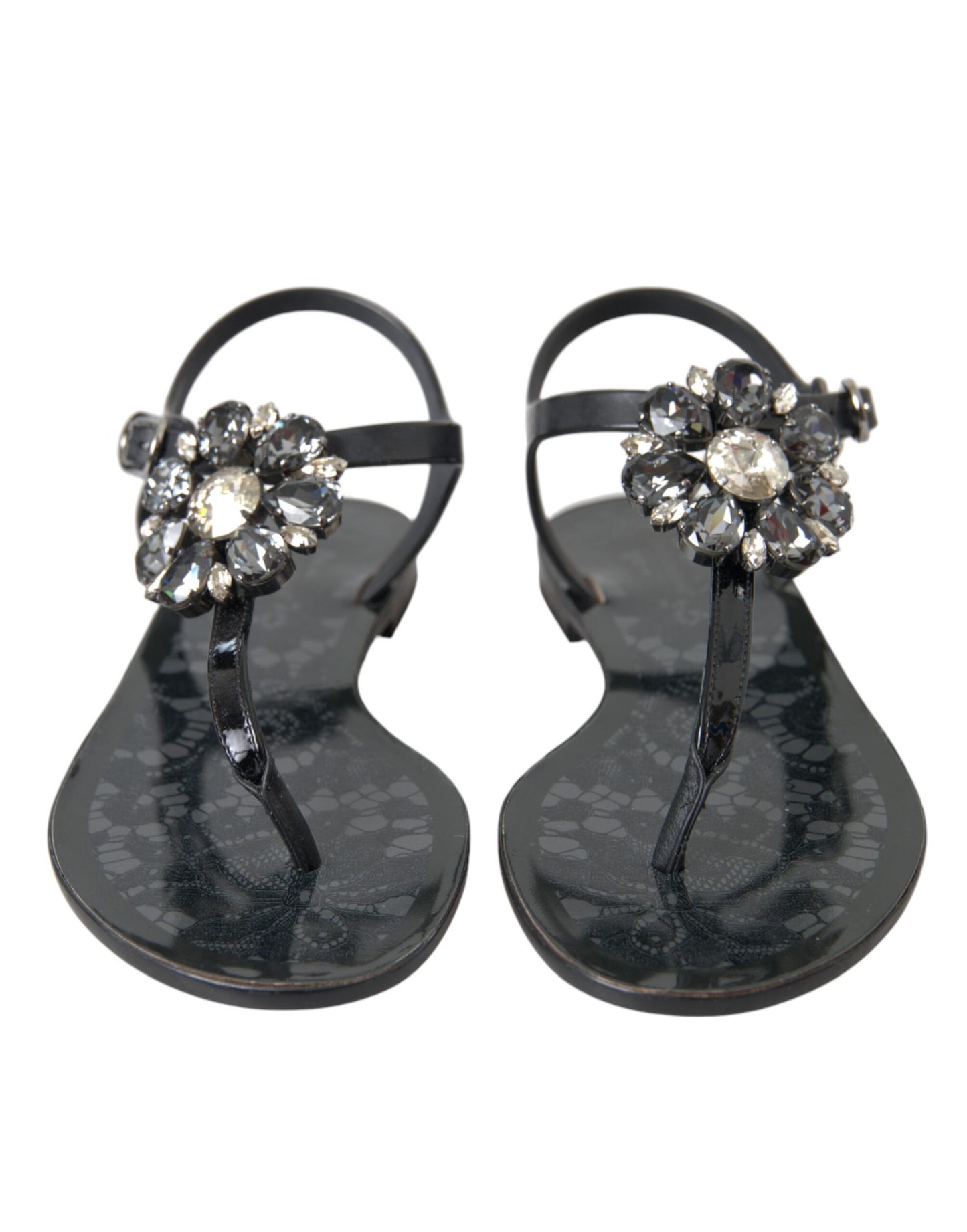 Sandalias planas de cristal negro, chanclas, zapatos