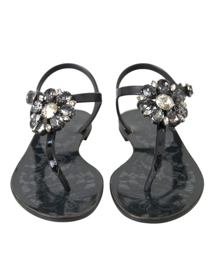 Sandalias planas de cristal negro, chanclas, zapatos