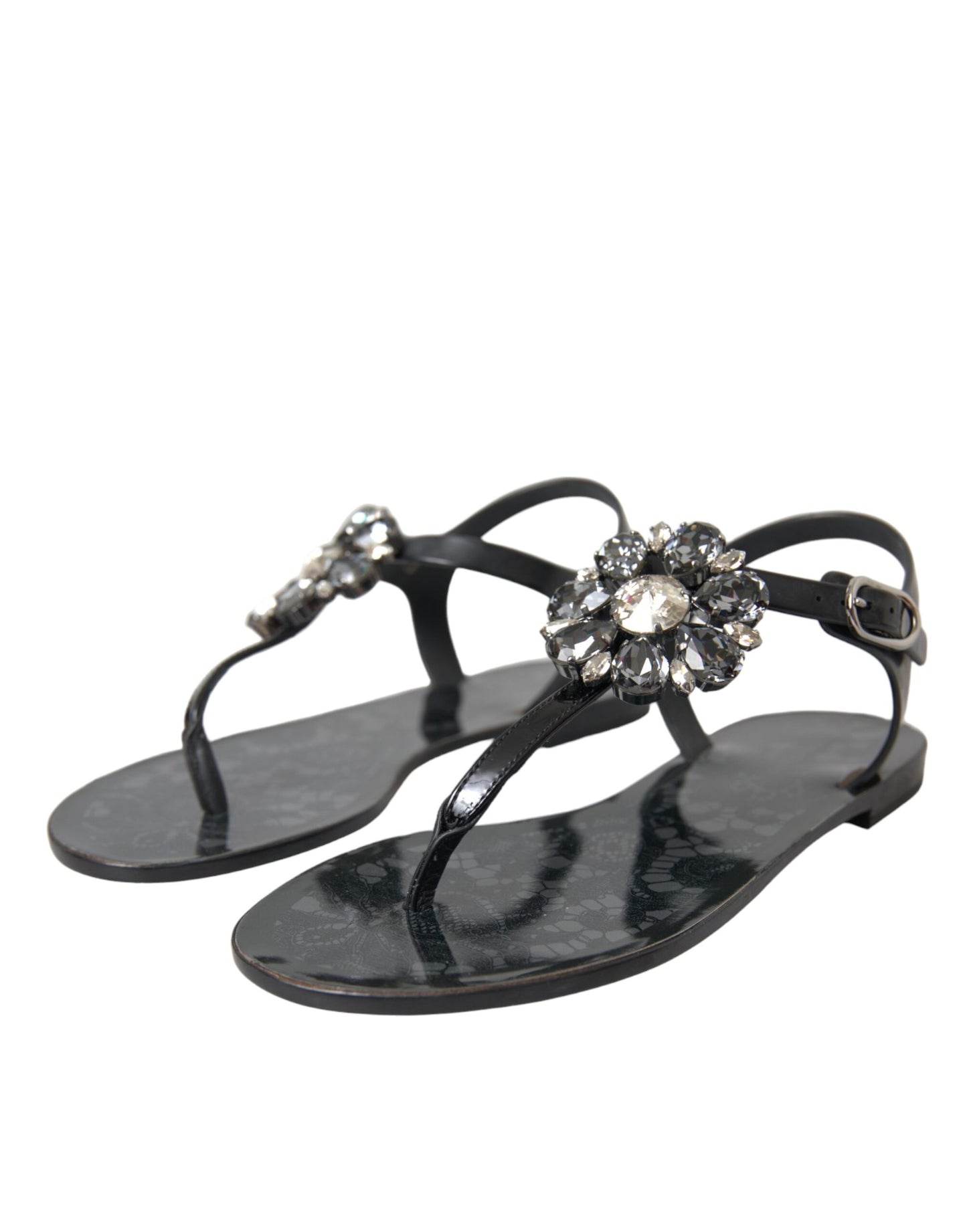 Sandalias planas de cristal negro, chanclas, zapatos