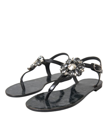 Sandalias planas de cristal negro, chanclas, zapatos