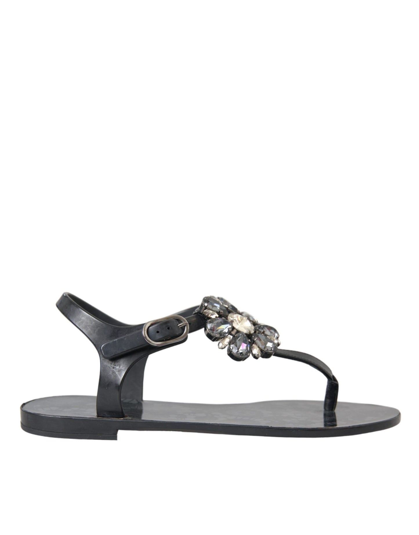 Sandalias planas de cristal negro, chanclas, zapatos