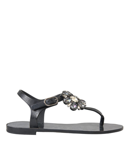 Sandalias planas de cristal negro, chanclas, zapatos