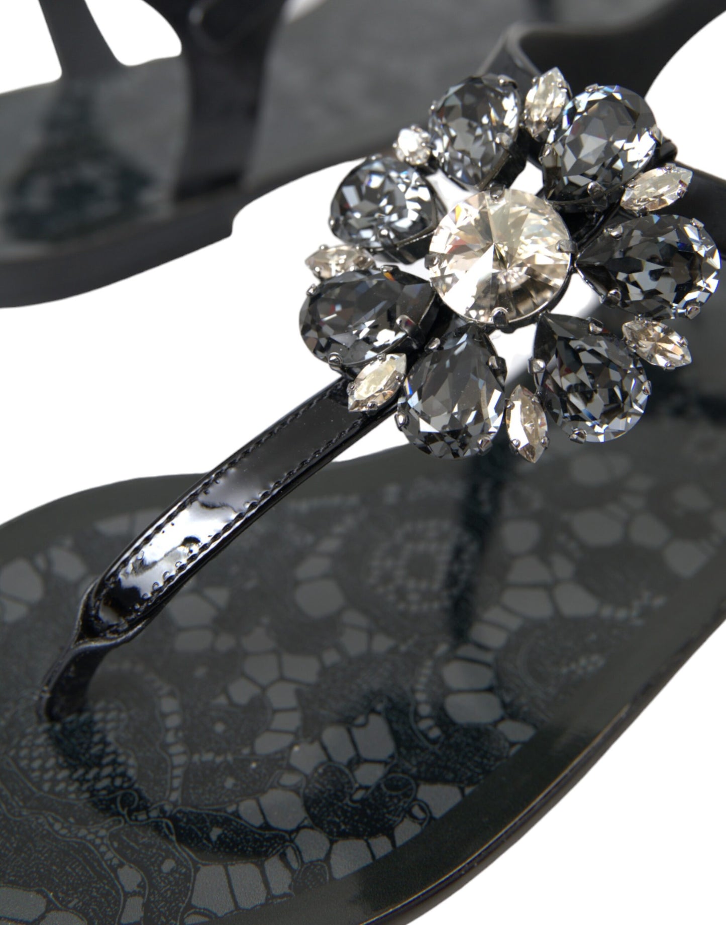 Sandalias planas de cristal negro, chanclas, zapatos