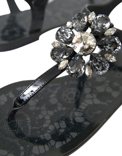 Sandalias planas de cristal negro, chanclas, zapatos
