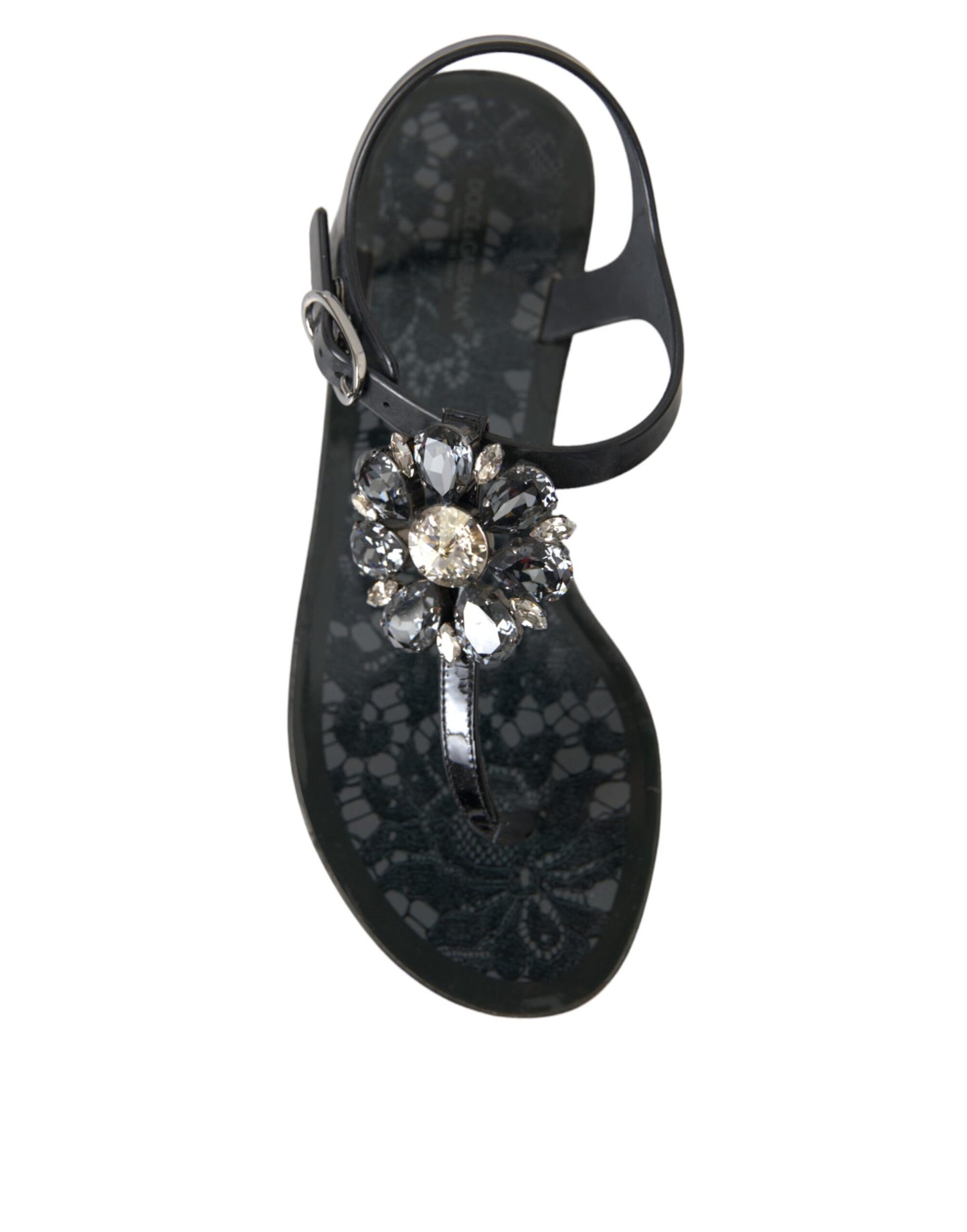 Sandalias planas de cristal negro, chanclas, zapatos