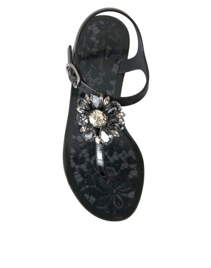 Sandalias planas de cristal negro, chanclas, zapatos