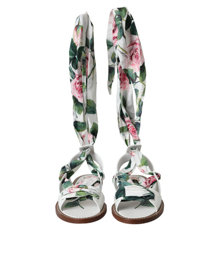 Sandalias cruzadas hasta el tobillo con estampado floral multicolor
