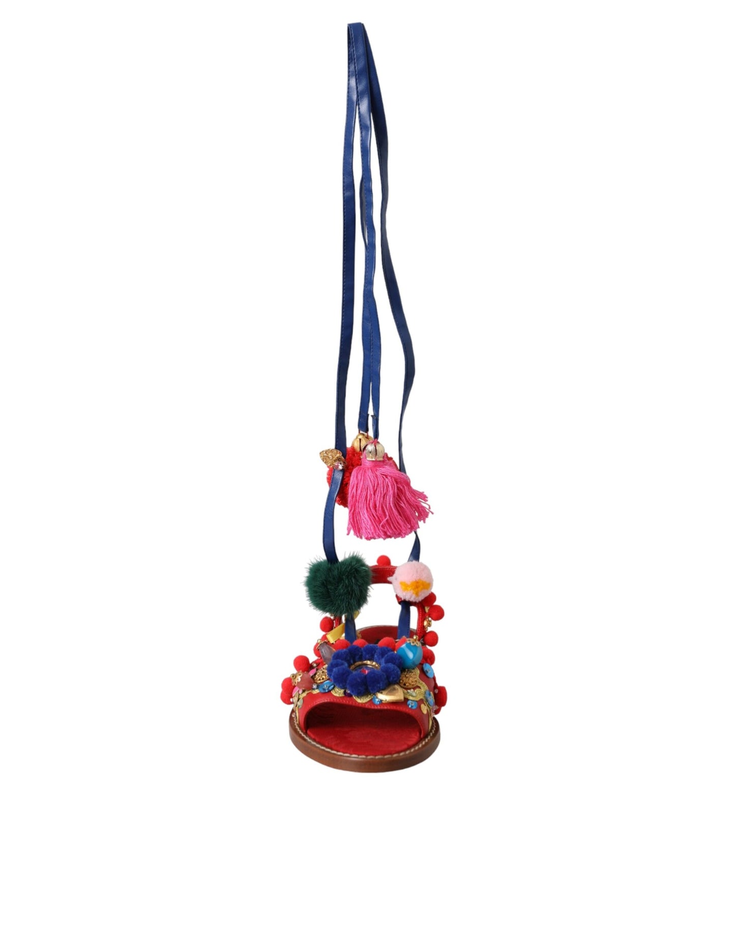 Sandalias con pompones multicolores y piel envolvente