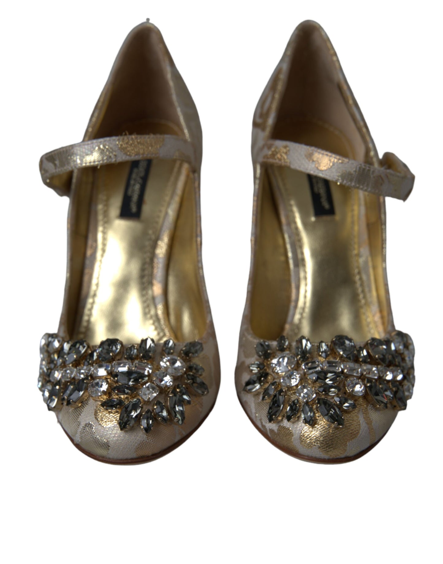 Zapatos Mary Jane con cristales y jacquard dorado