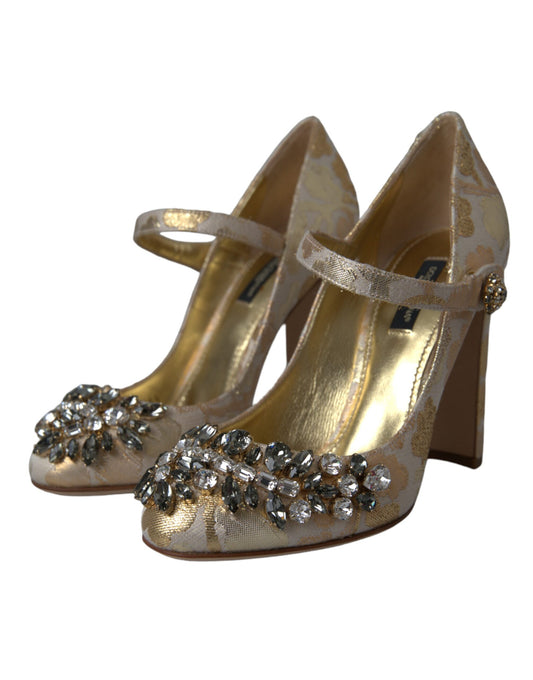 Zapatos Mary Jane con cristales y jacquard dorado