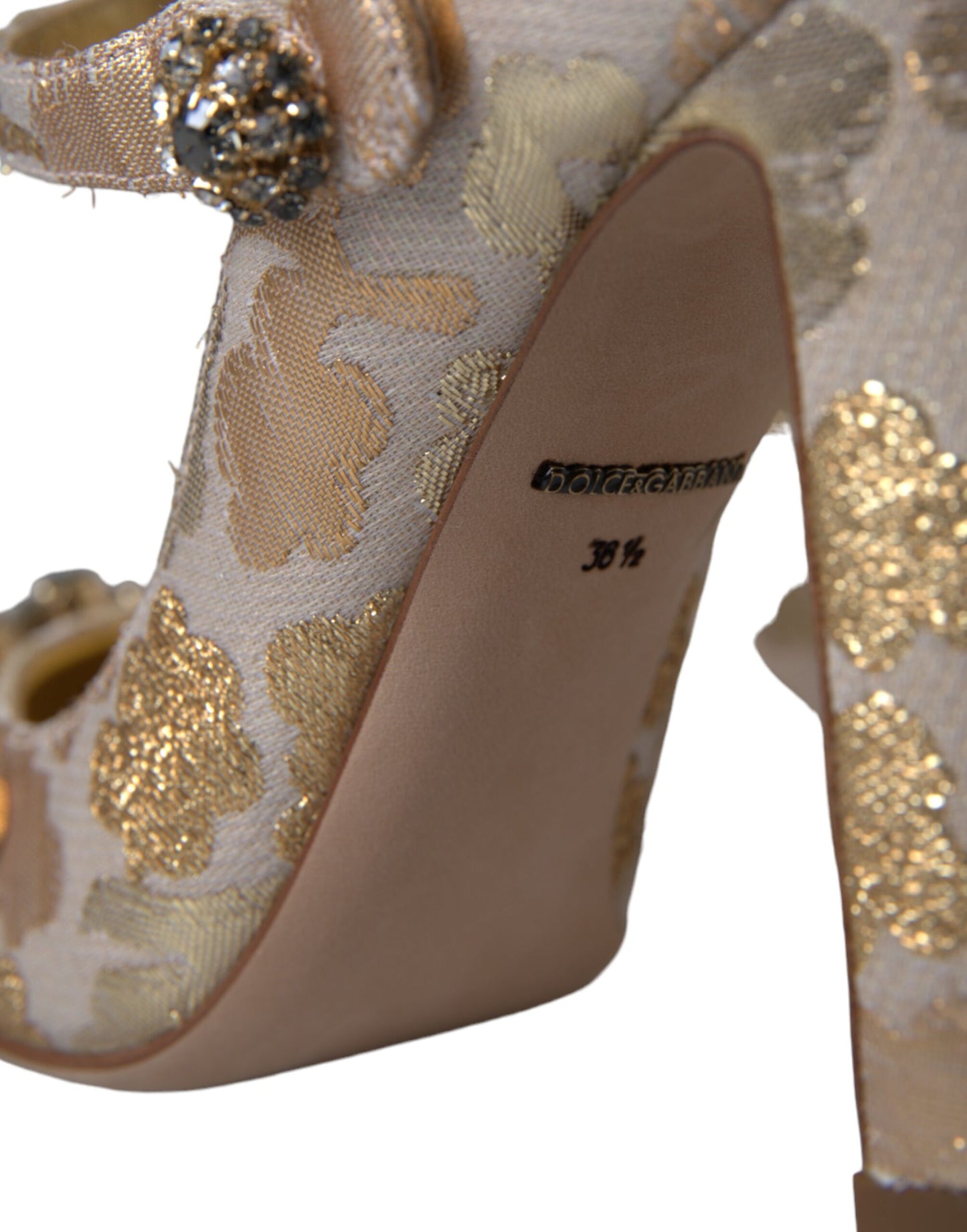 Zapatos Mary Jane con cristales y jacquard dorado
