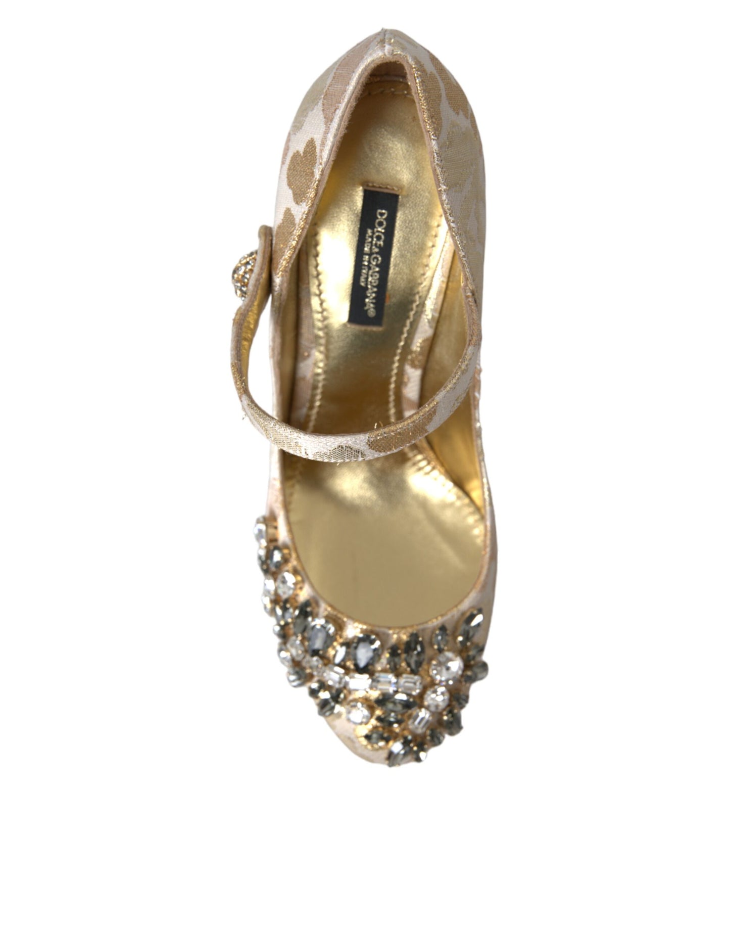 Zapatos Mary Jane con cristales y jacquard dorado