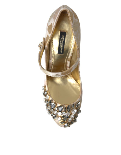 Zapatos Mary Jane con cristales y jacquard dorado