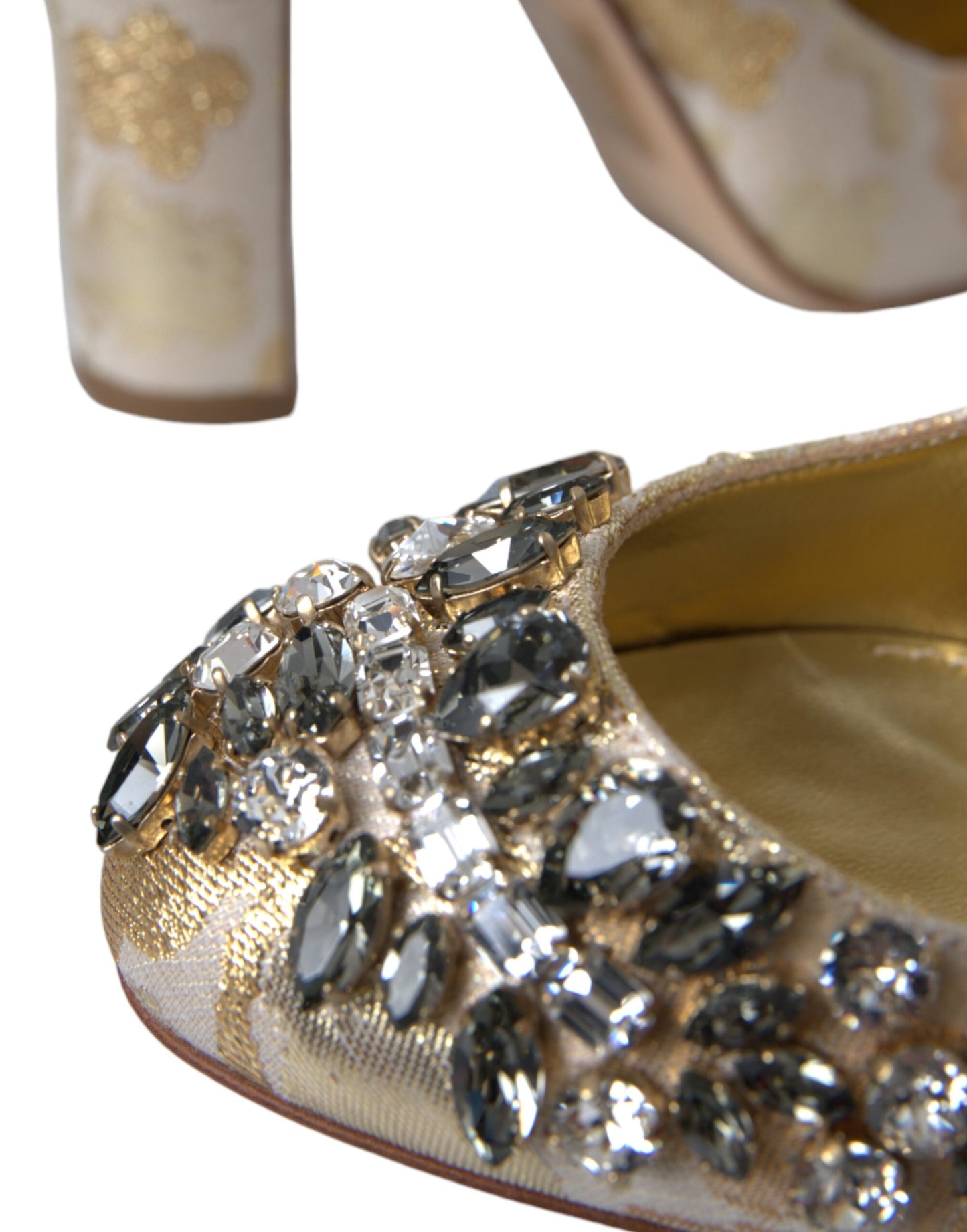 Zapatos Mary Jane con cristales y jacquard dorado