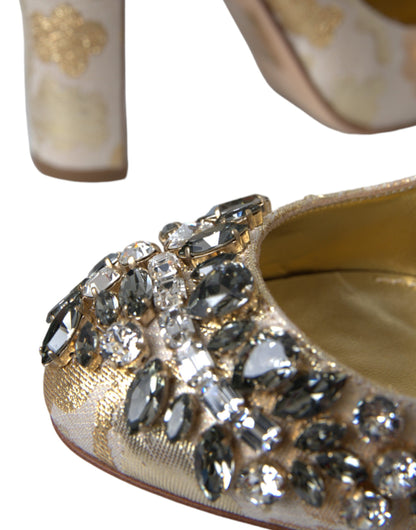 Zapatos Mary Jane con cristales y jacquard dorado