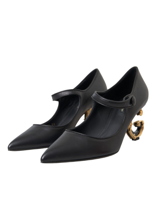 Zapatos Mary Jane de tacón con logo en cuero negro