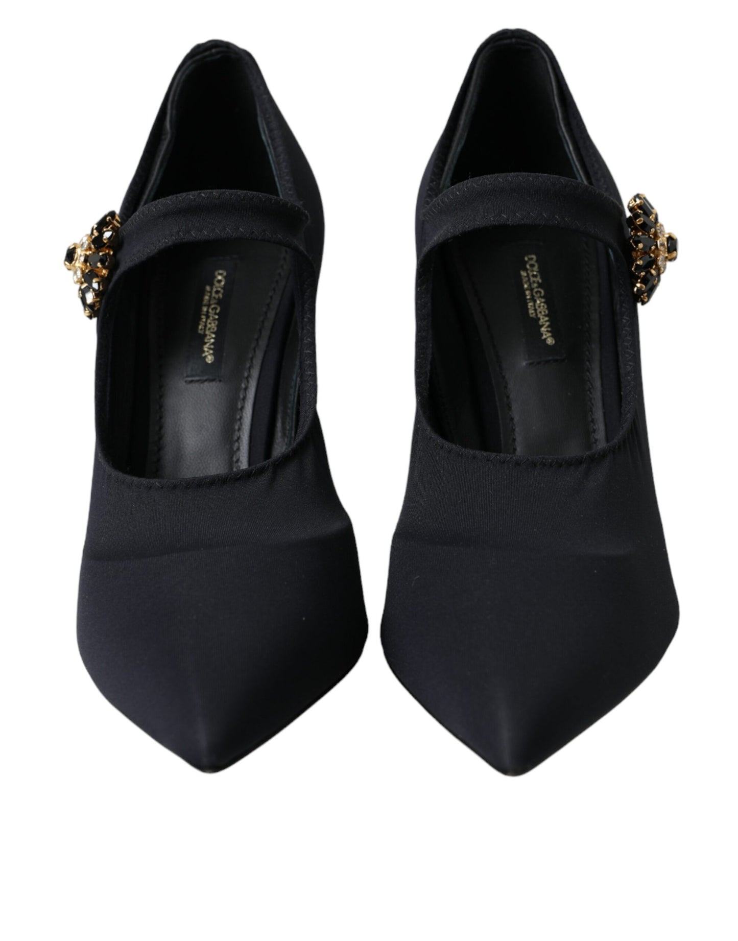 Zapatos de tacón Mary Jane negros con cristales en jersey