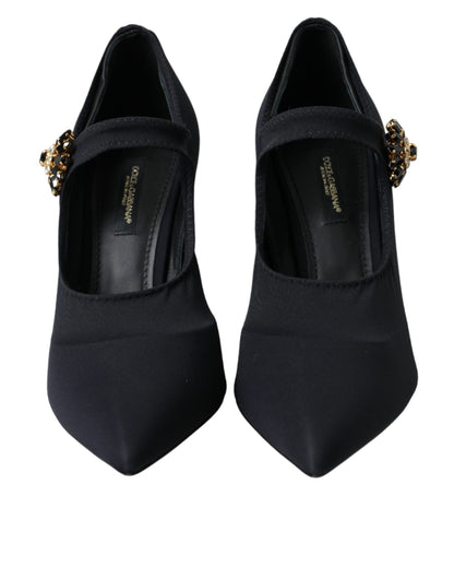 Zapatos de tacón Mary Jane negros con cristales en jersey