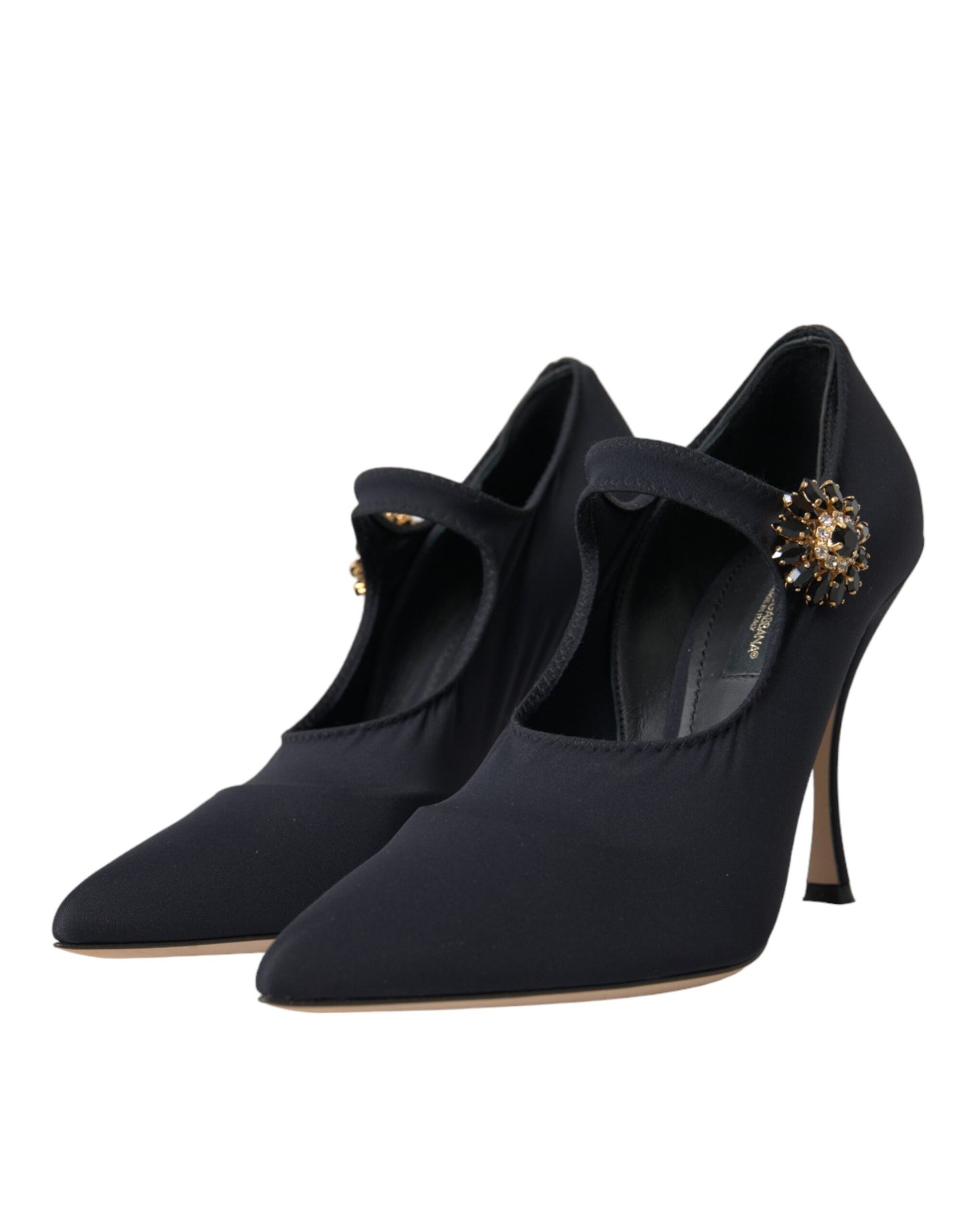 Zapatos de tacón Mary Jane negros con cristales en jersey