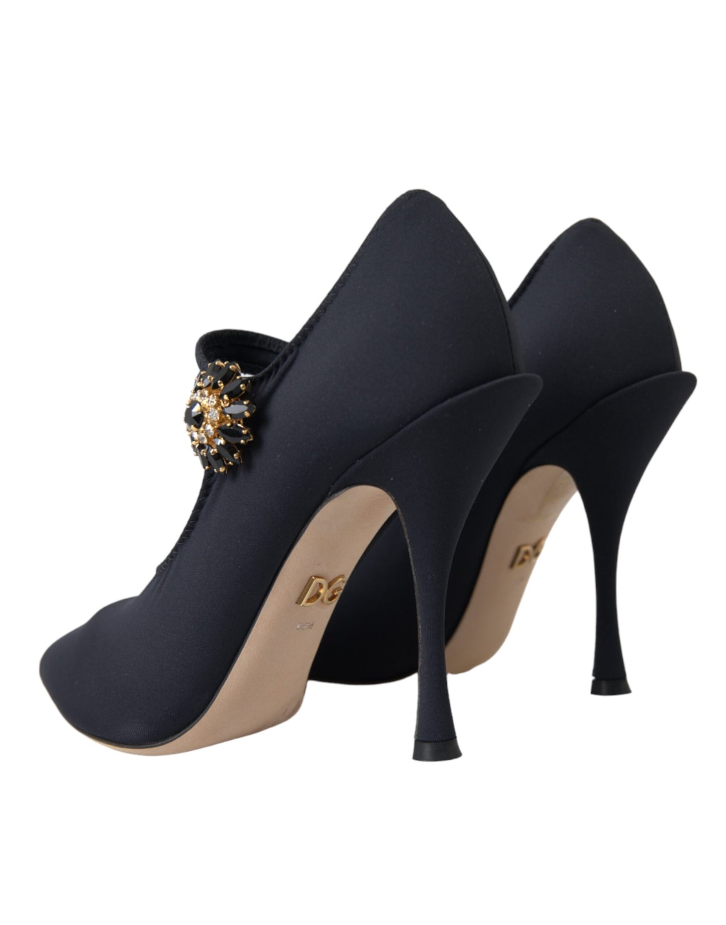 Zapatos de tacón Mary Jane negros con cristales en jersey