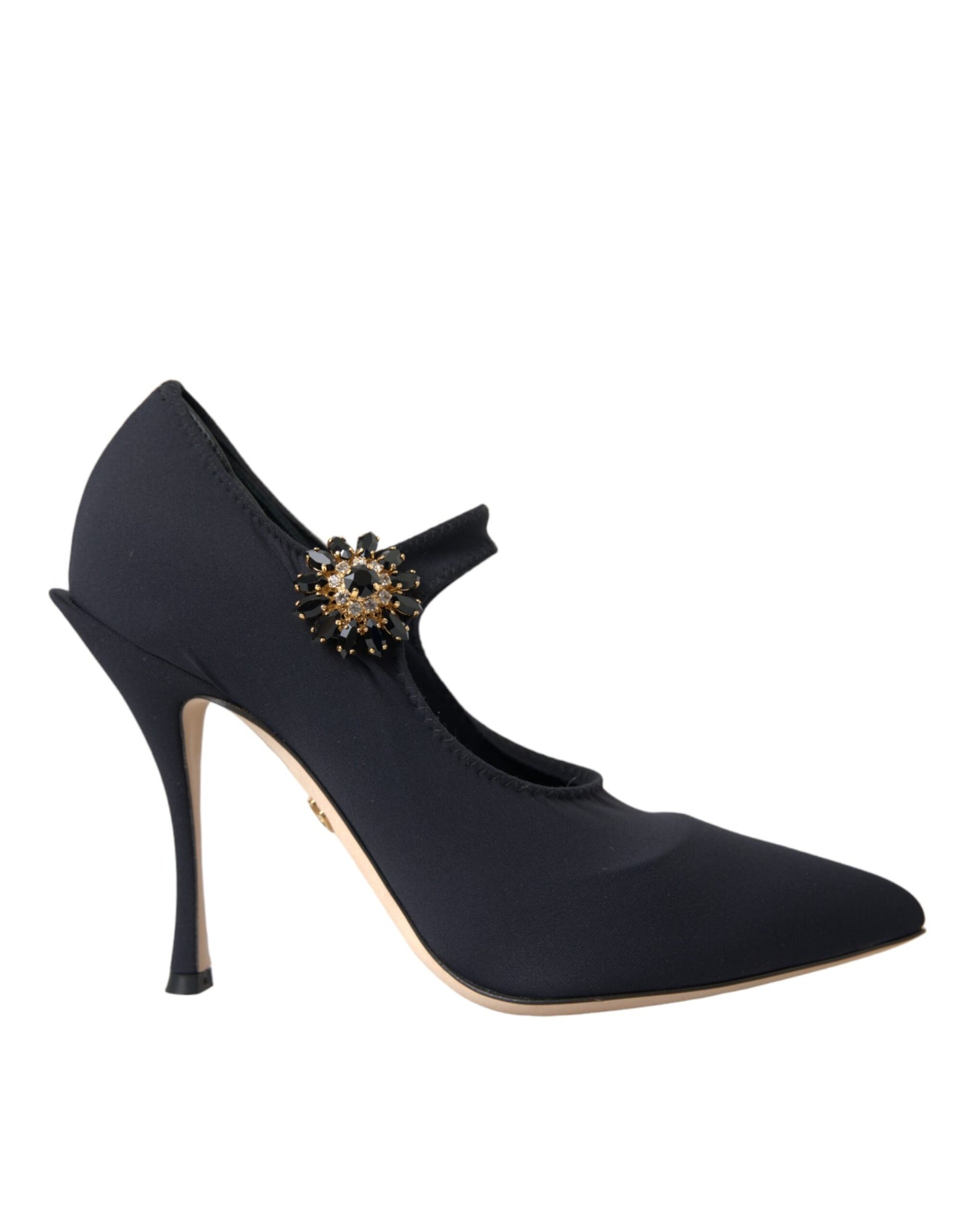 Zapatos de tacón Mary Jane negros con cristales en jersey