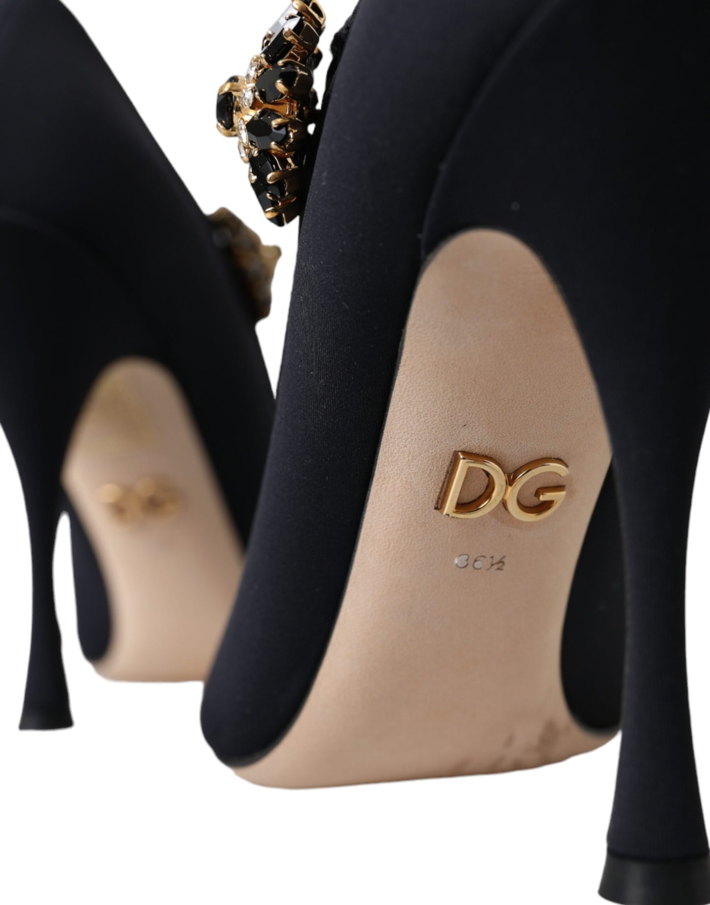 Zapatos de tacón Mary Jane negros con cristales en jersey