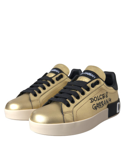 Zapatillas de piel de becerro Portofino doradas para mujer