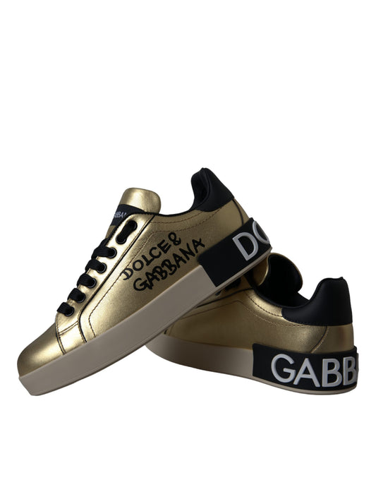 Zapatillas de piel de becerro Portofino doradas para mujer