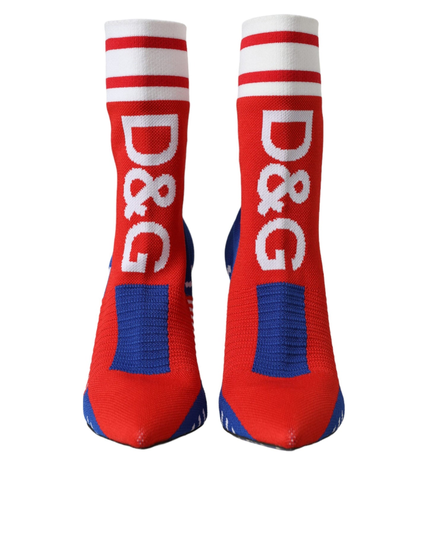 Botas cortas estilo calcetín elásticas rojas y azules con logotipo