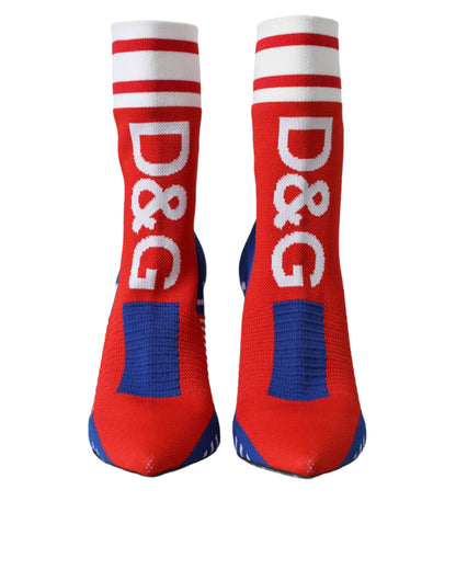 Botas cortas estilo calcetín elásticas rojas y azules con logotipo