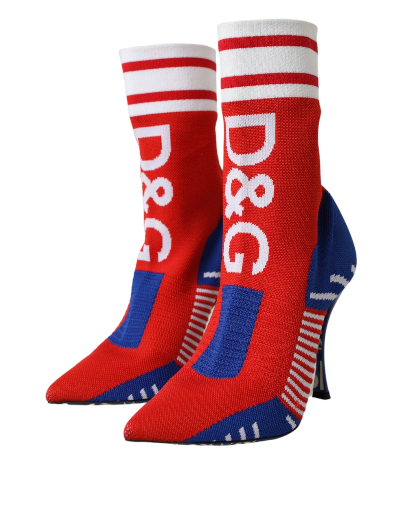 Botas cortas estilo calcetín elásticas rojas y azules con logotipo