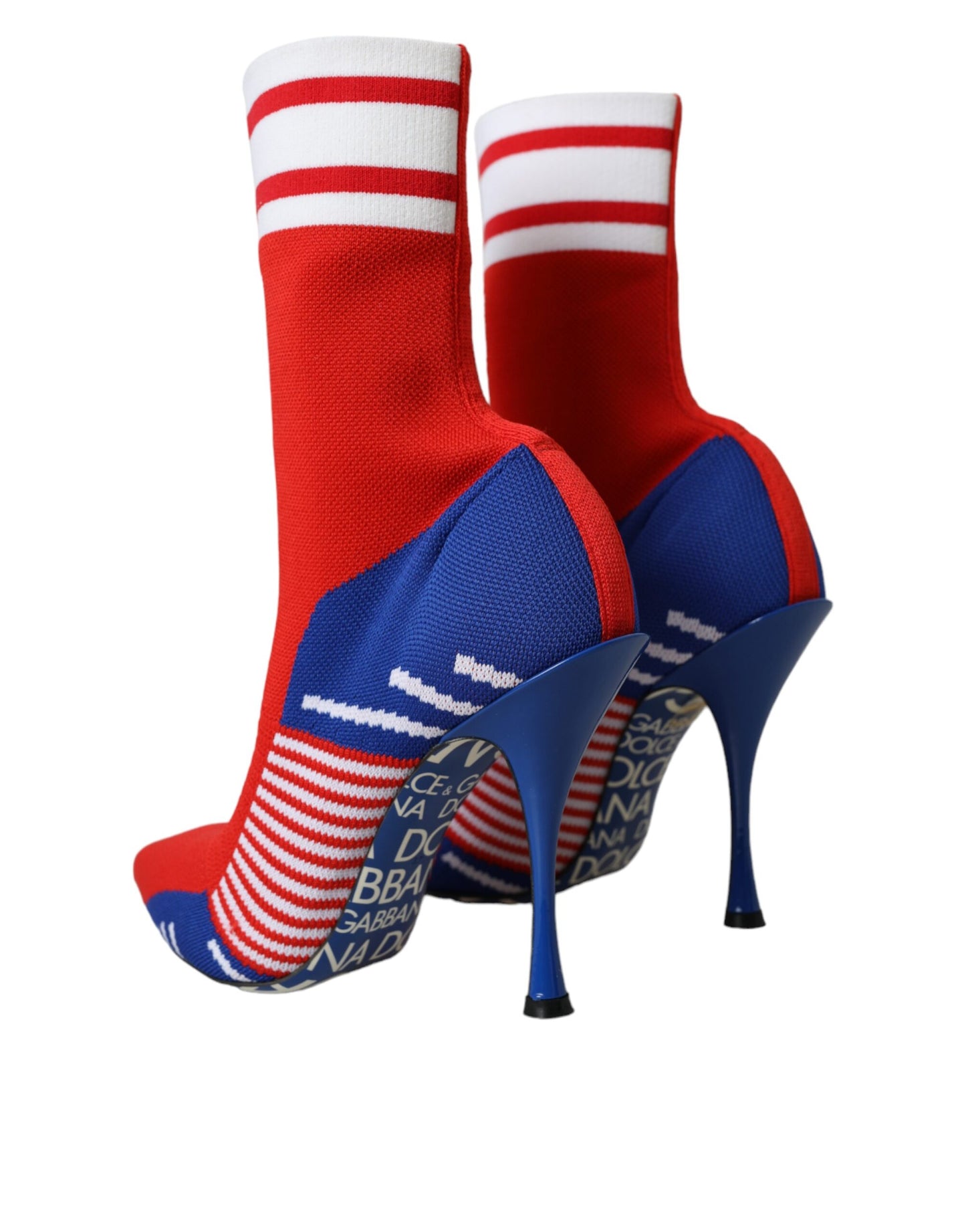 Botas cortas estilo calcetín elásticas rojas y azules con logotipo