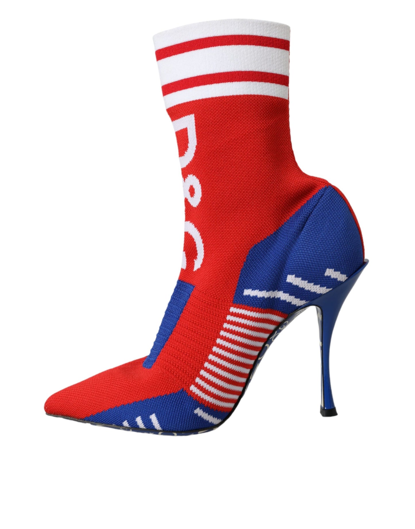 Botas cortas estilo calcetín elásticas rojas y azules con logotipo