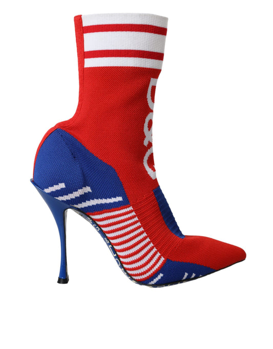 Botas cortas estilo calcetín elásticas rojas y azules con logotipo