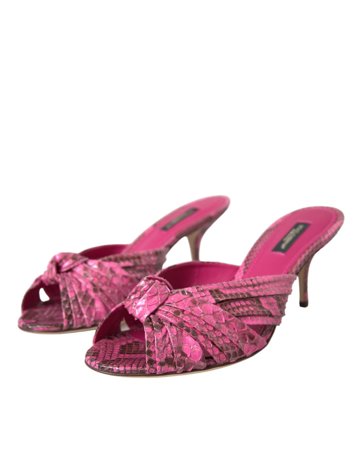 Sandalias de tacón bajo de piel exótica rosa