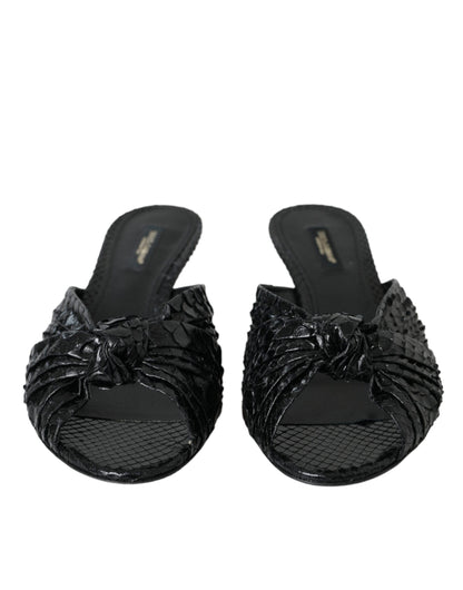 Sandalias de tacón de piel exótica negra