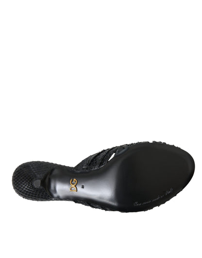 Sandalias de tacón de piel exótica negra
