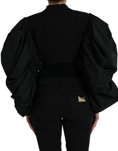 Chaqueta corta de poliéster negro con mangas abullonadas