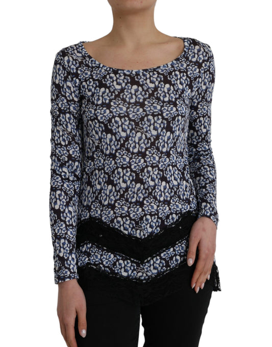 Blusa interior de manga larga con encaje floral azul