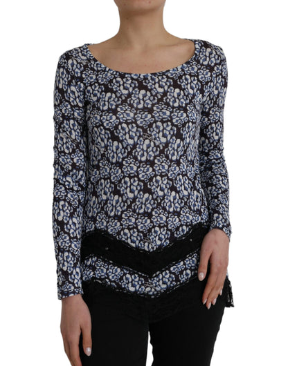 Blusa interior de manga larga con encaje floral azul