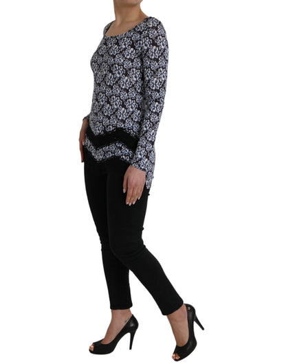 Blusa interior de manga larga con encaje floral azul