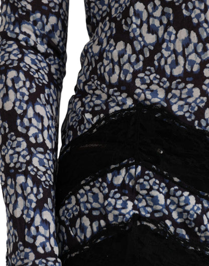 Blusa interior de manga larga con encaje floral azul
