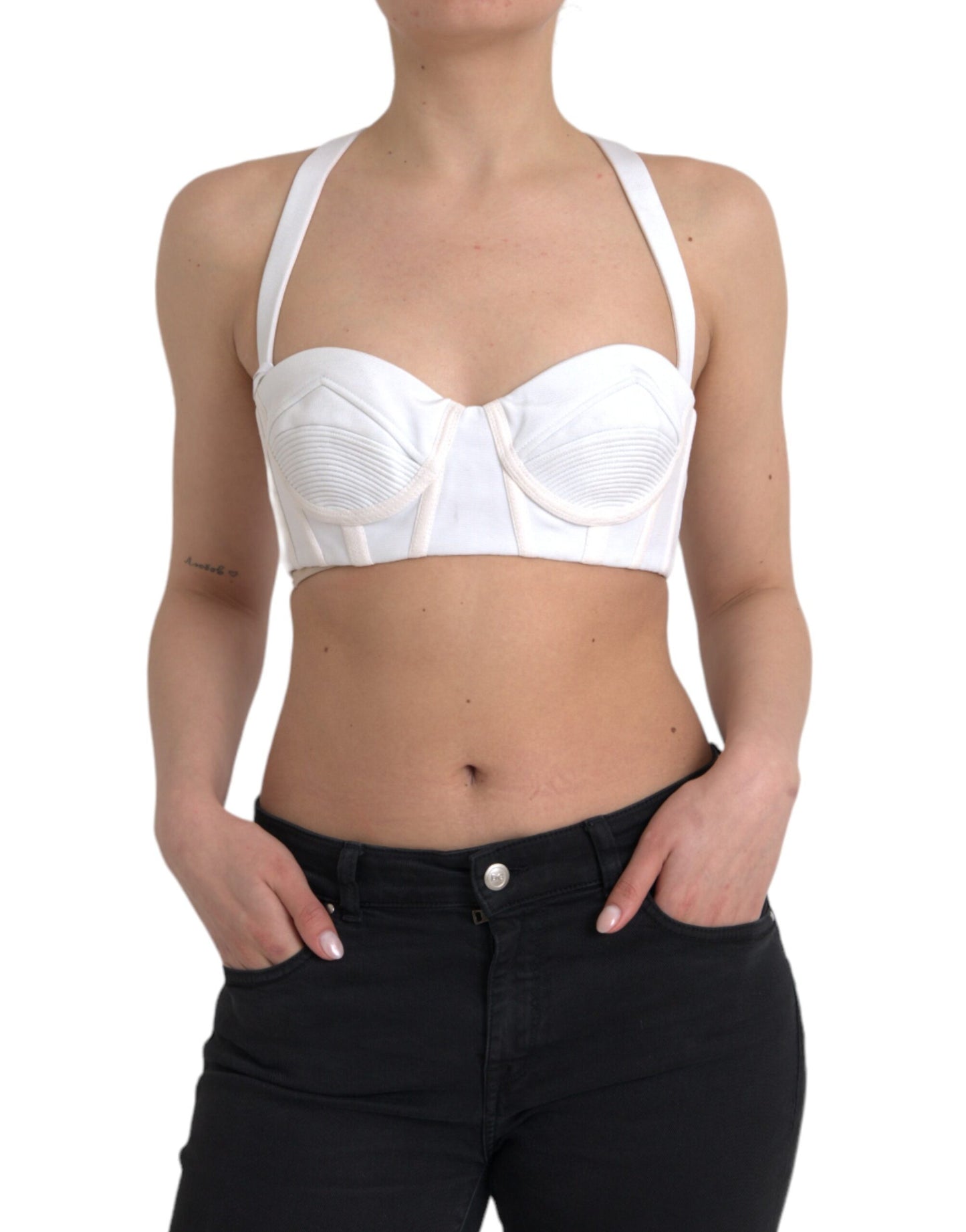 Top corto sin mangas con bustier de viscosa blanca