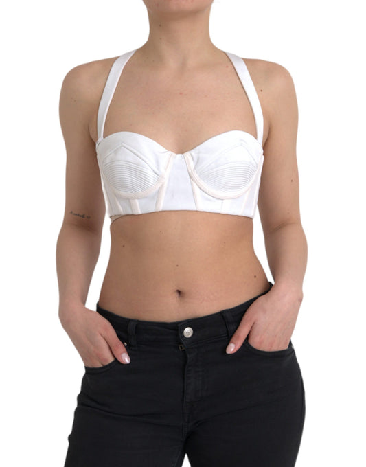 Top corto sin mangas con bustier de viscosa blanca