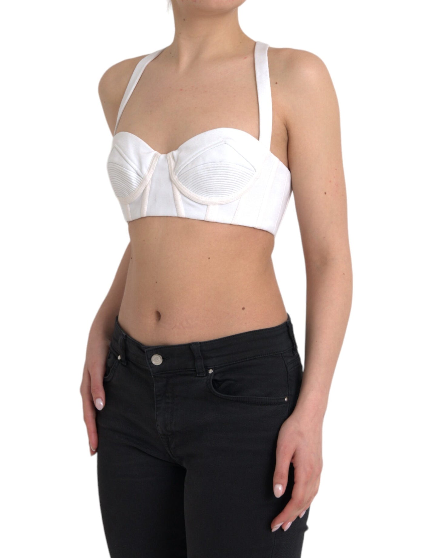 Top corto sin mangas con bustier de viscosa blanca