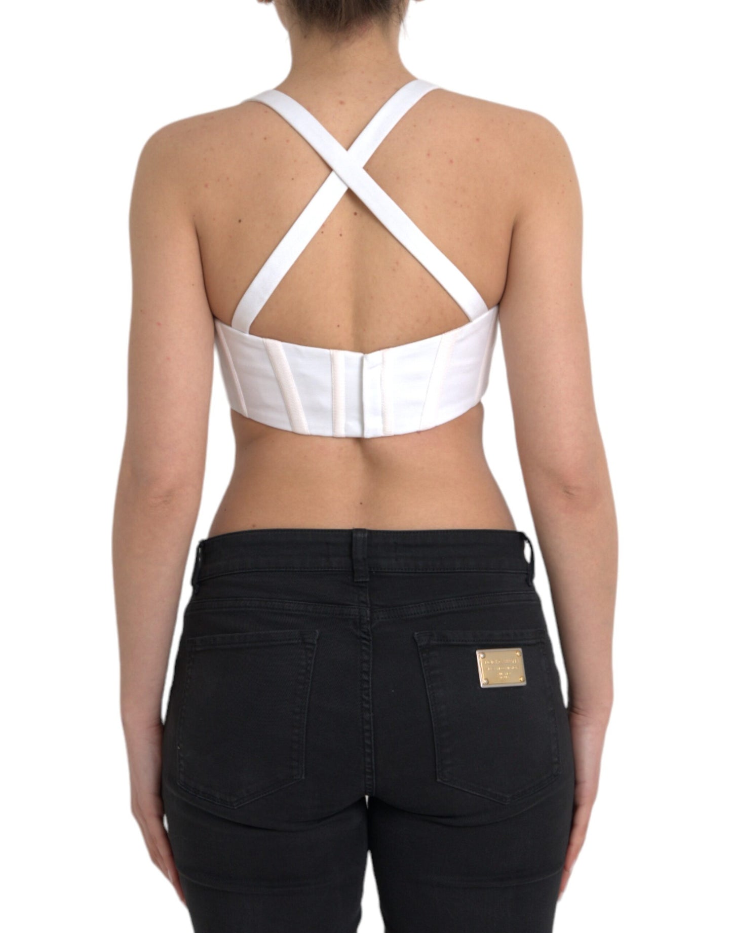 Top corto sin mangas con bustier de viscosa blanca